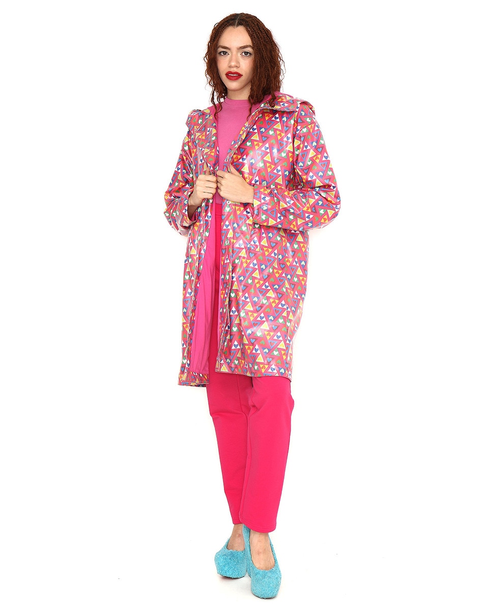 Impermeável com Capuz Estampado com Forro Multicolor-3