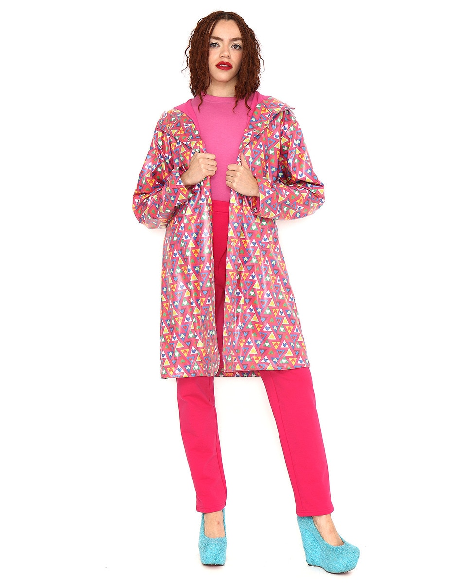 Impermeável com Capuz Estampado com Forro Multicolor-1