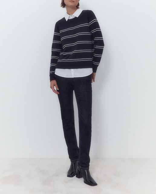 Imagen 0 de Jersey de mujer a rayas con faldón camisero