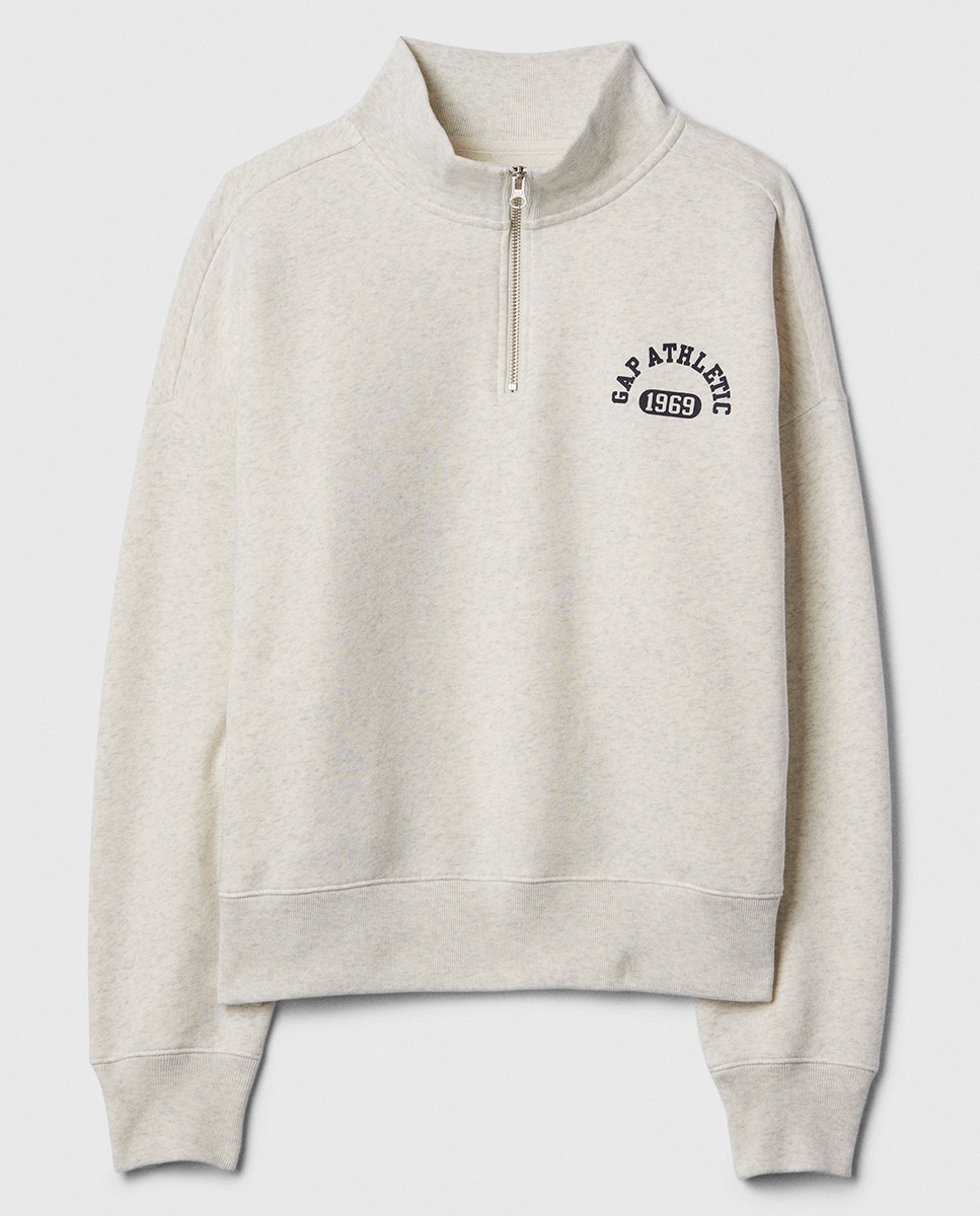 Sweatshirt Oversize com um Quarto de Fecho de Correr à Frente Cinzento-5