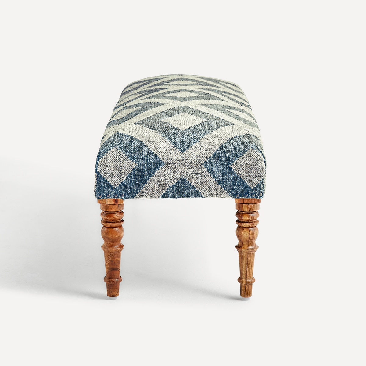 Banco de Madeira de Mangueira Estofado Kilim aos Losangos Delhi Bege / Azul-3