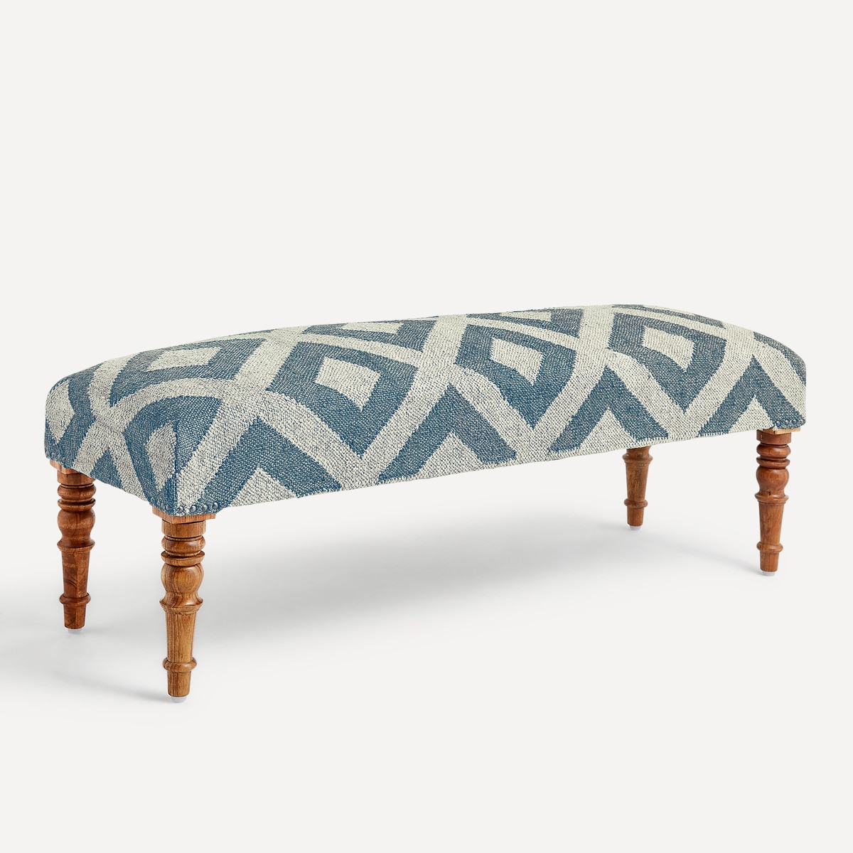 Banco de Madeira de Mangueira Estofado Kilim aos Losangos Delhi Bege / Azul-1