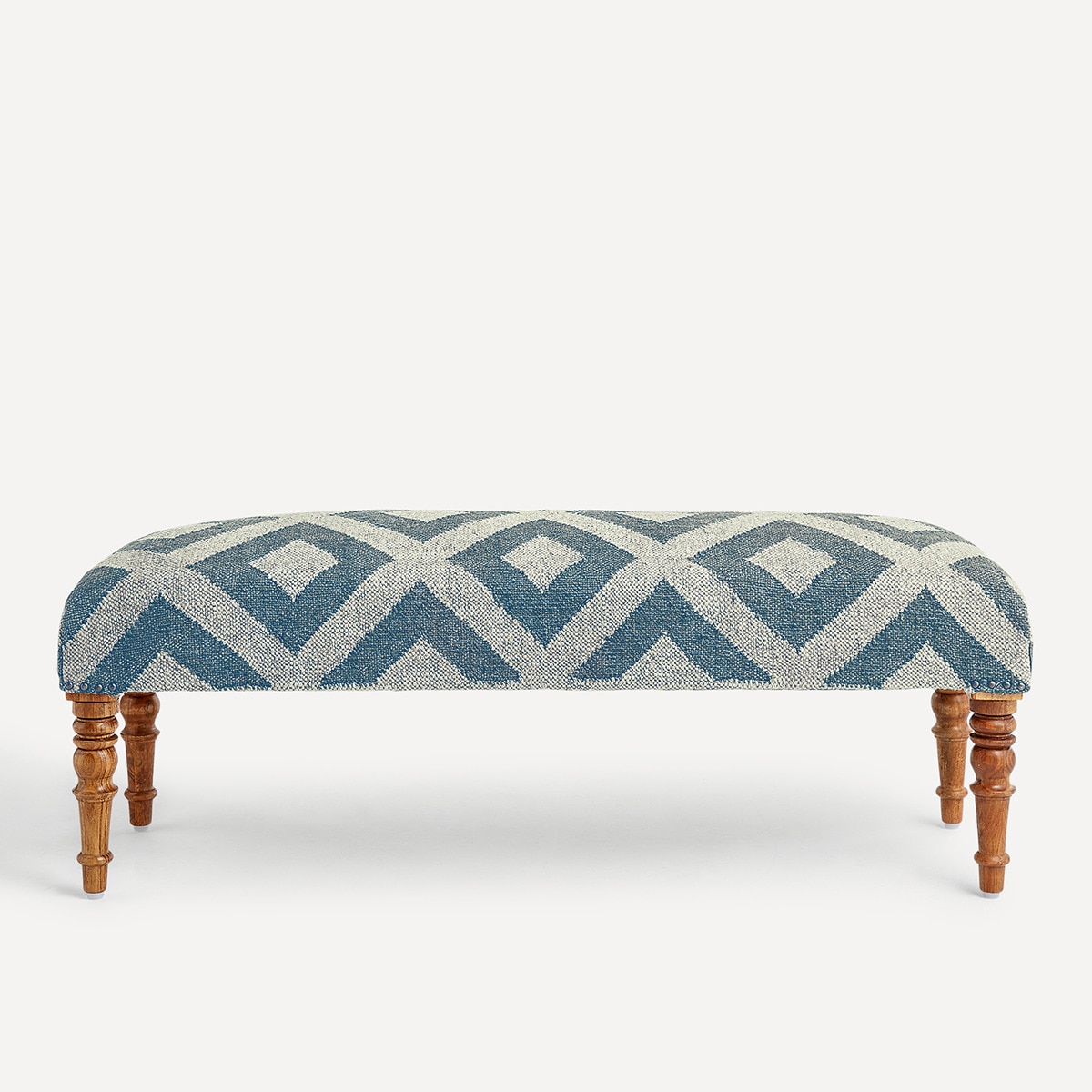 Banco de Madeira de Mangueira Estofado Kilim aos Losangos Delhi Bege / Azul-2