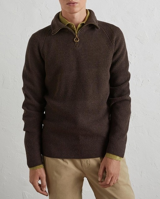 Imagen 0 de Jersey media cremallera de canalé con lana y cashmere de hombre