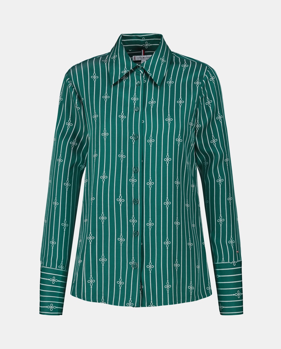 Camisa Fluida e Estampada Verde-escuro-4