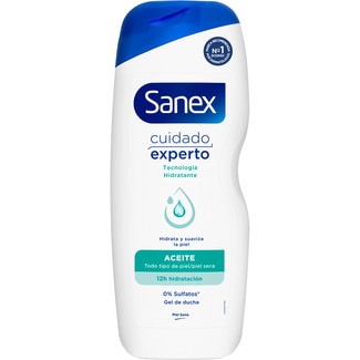 gel de baño Aceite con prebiótico natural 0% sulfatos botella 600 ml para todo tipo de piel/piel seca - Sanex Cuidado Experto