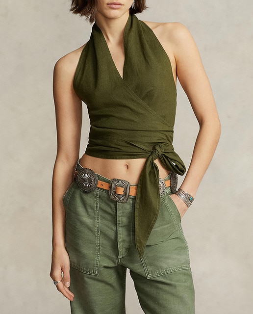 Imagen 0 de Top de mujer de lino en verde oscuro