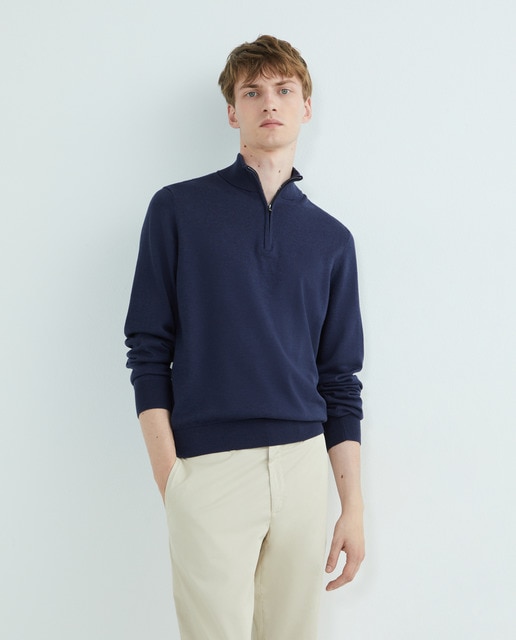 Imagen 0 de Jersey de hombre en algodón y seda media cremallera