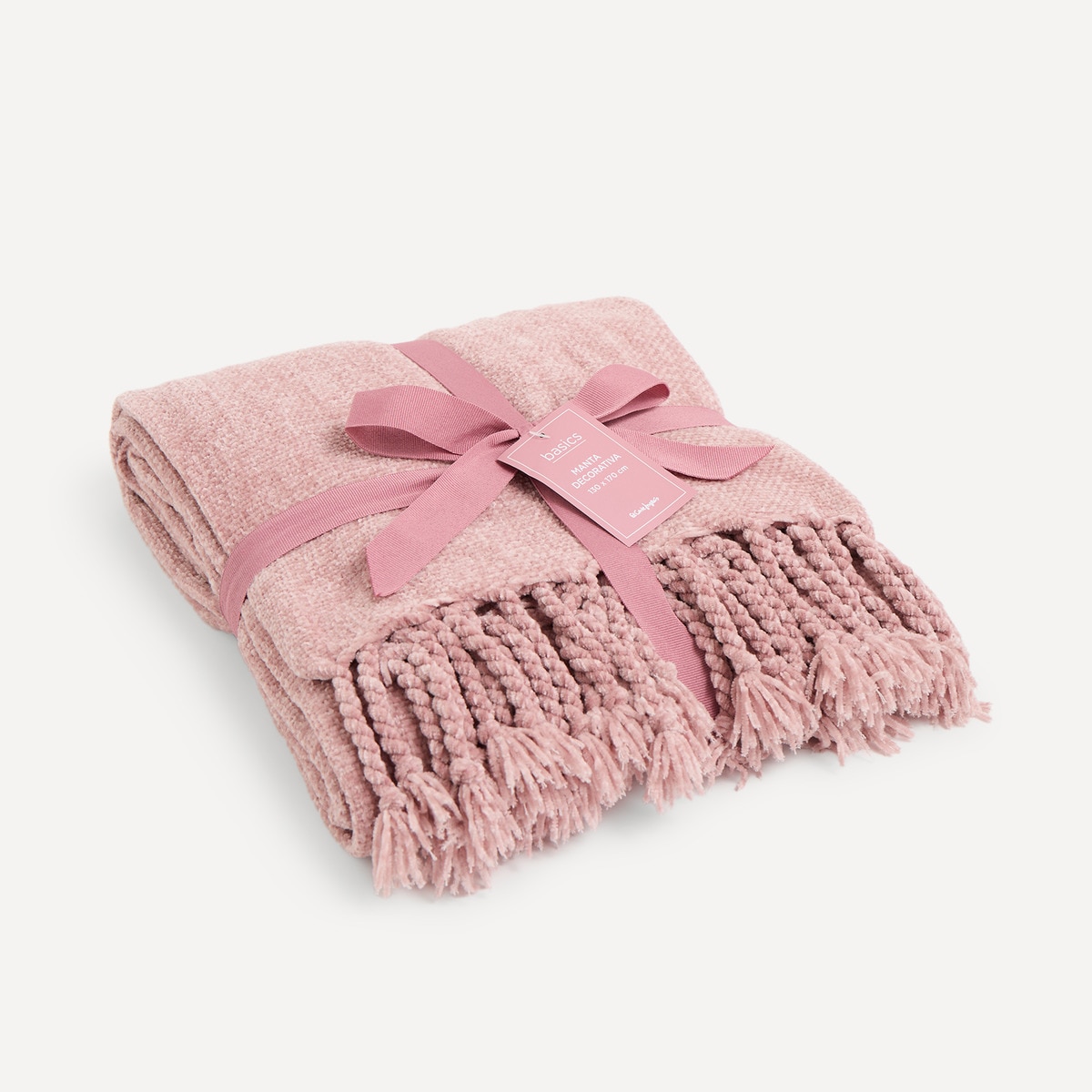 Manta decorativa Chenilla Lisa Basics El Corte Inglés Rosa-3