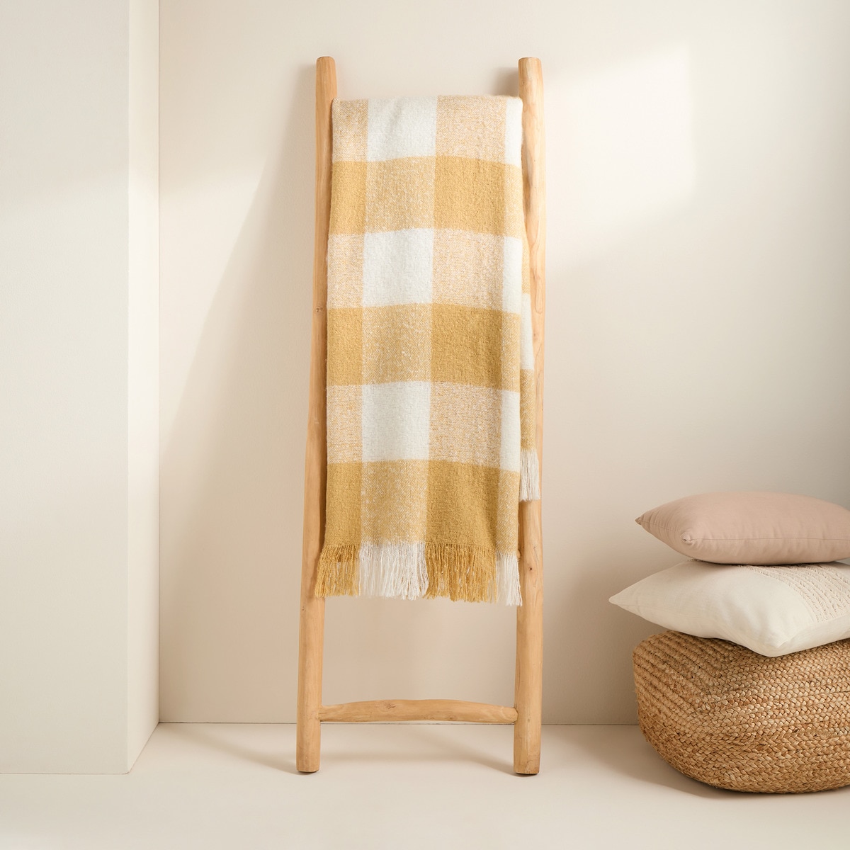 Manta decorativa Check Basics El Corte Inglés Mostaza-1