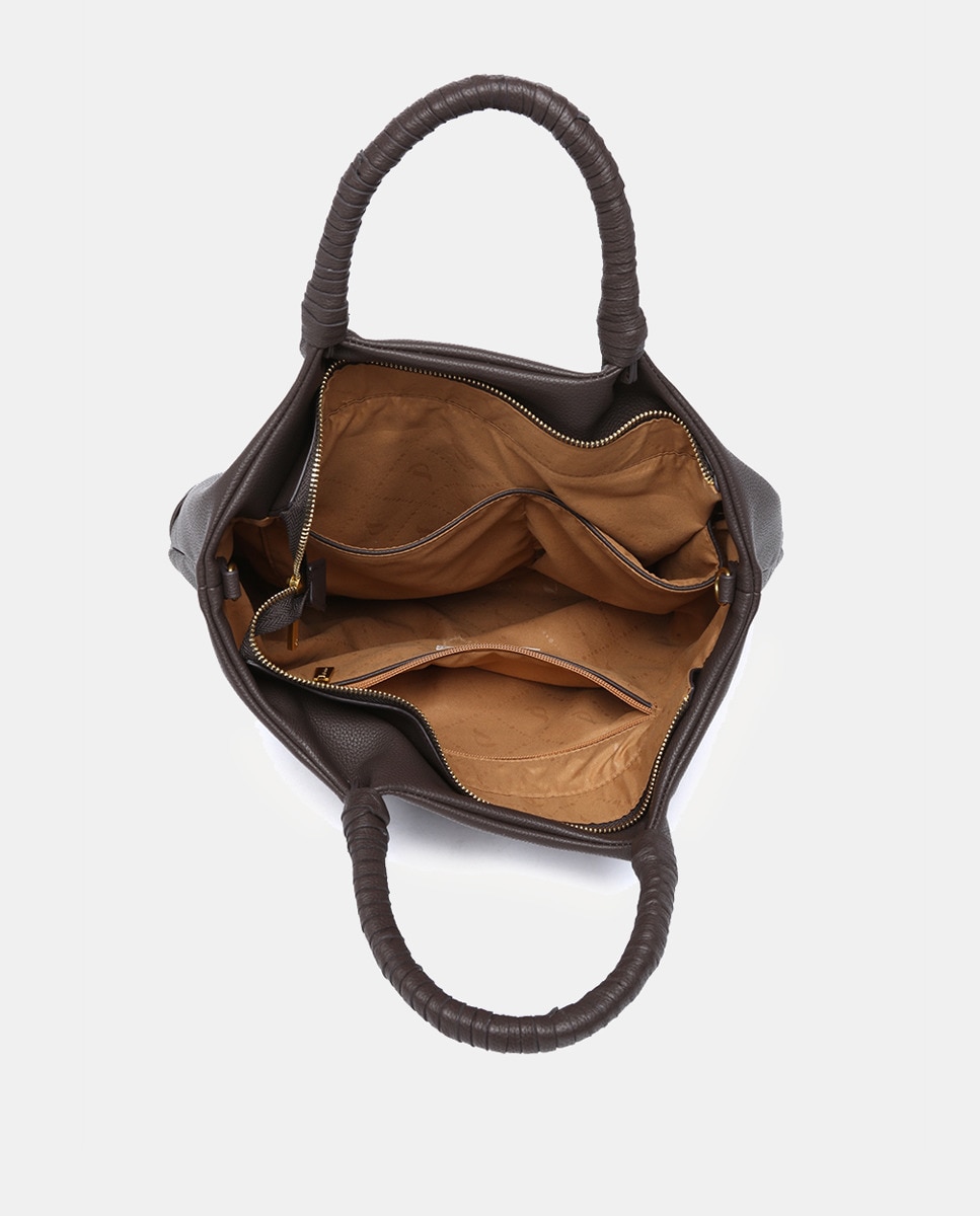 Mala Shopper em Materiais Reciclados Entrançados - Castanho Castanho-escuro-6