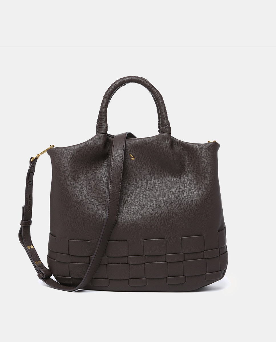 Mala Shopper em Materiais Reciclados Entrançados - Castanho Castanho-escuro-4