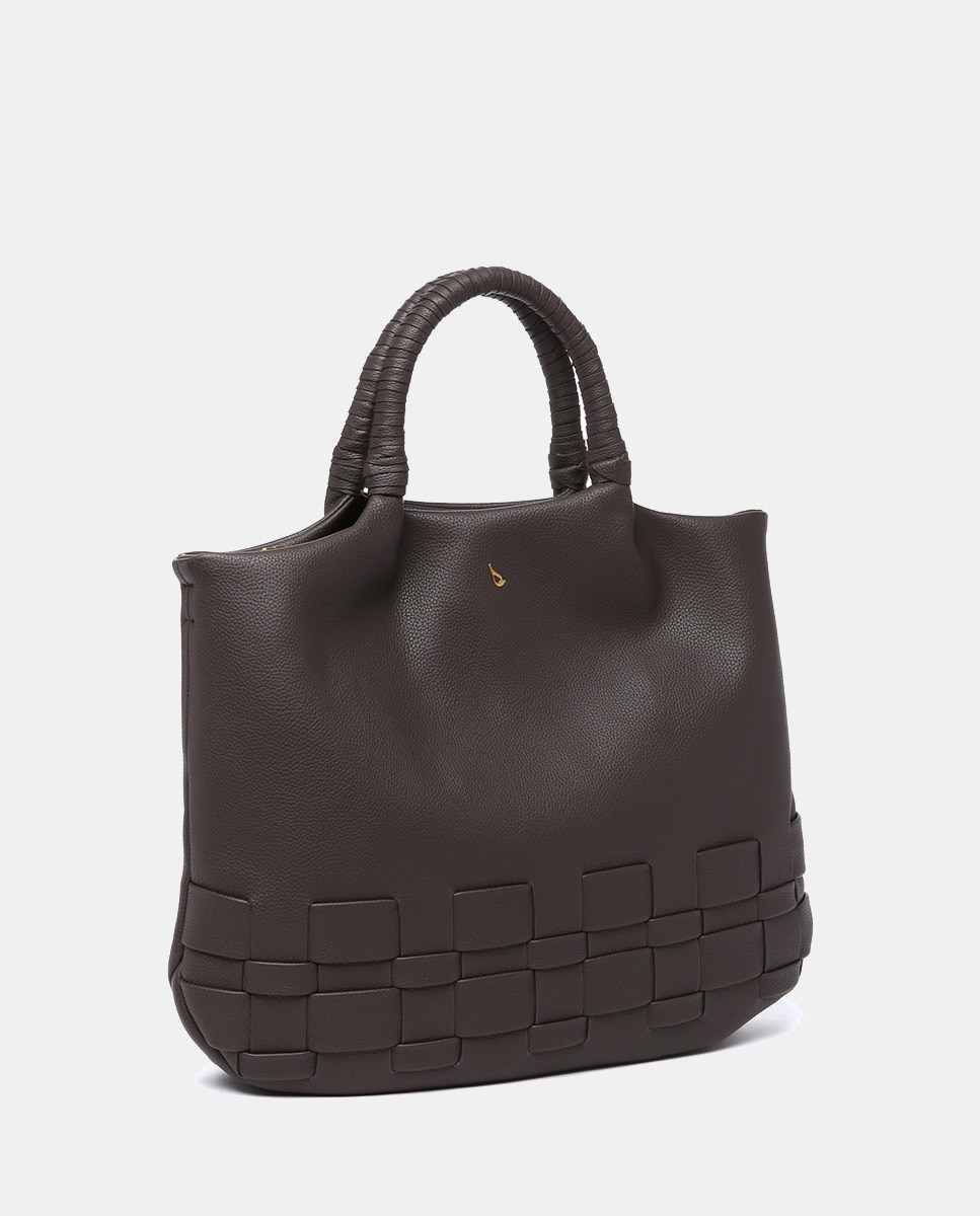 Mala Shopper em Materiais Reciclados Entrançados - Castanho Castanho-escuro-2