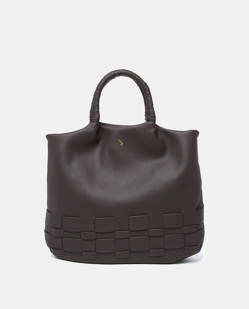 Mala Shopper em Materiais Reciclados Entrançados - Castanho Castanho-escuro-1