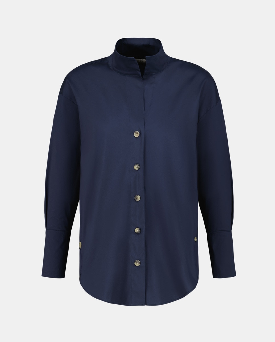 Camisa Lisa de Popelina com Manga Comprida e Botões à Frente Azul-marinho-4