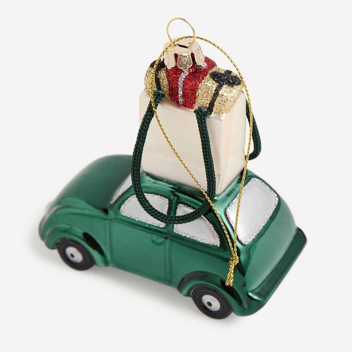 Enfeite de Cristal Carro com Presentes Verde-2