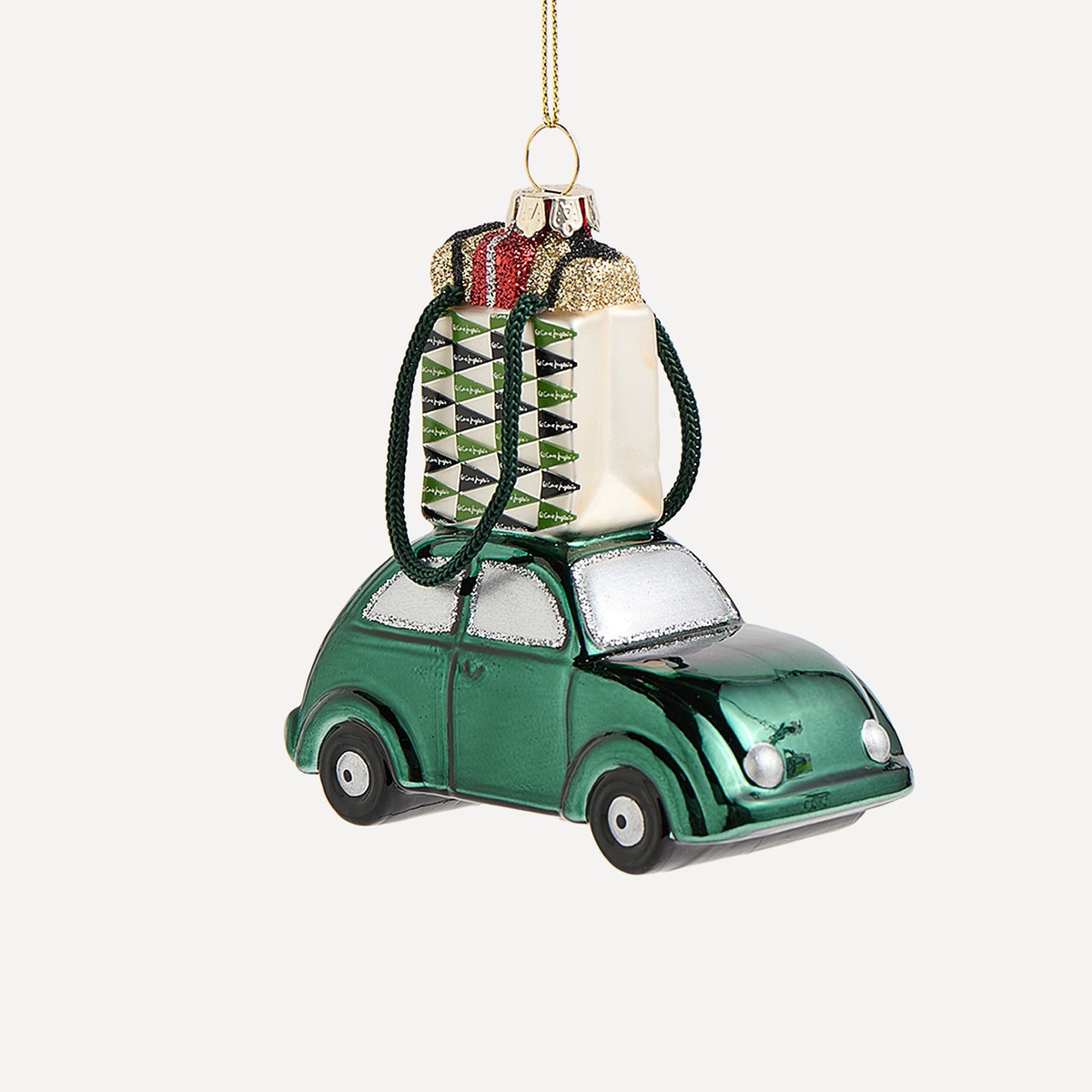 Enfeite de Cristal Carro com Presentes Verde-1