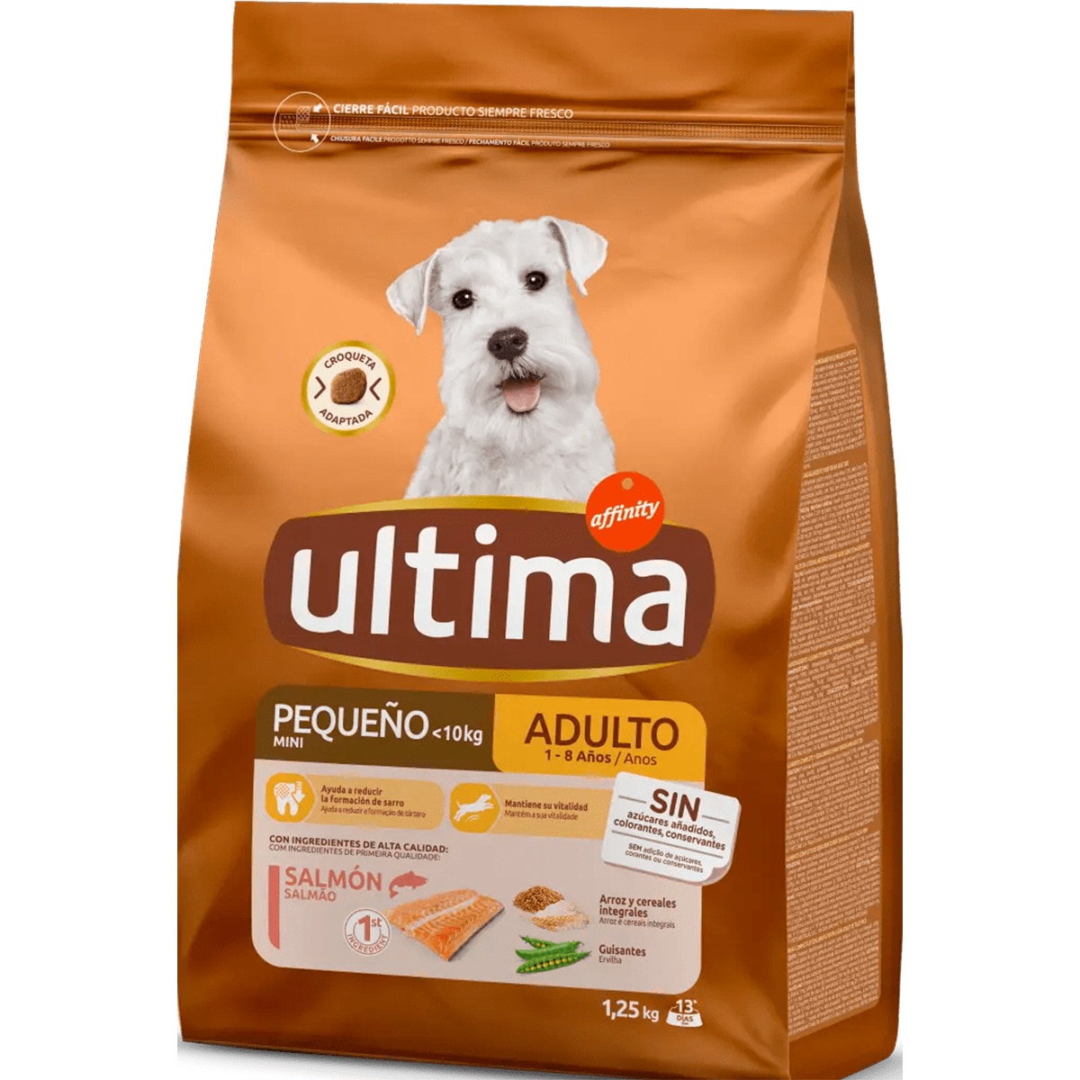 Aimento Seco para Cão Mini sabor Salmão embalagem 1,25 kg