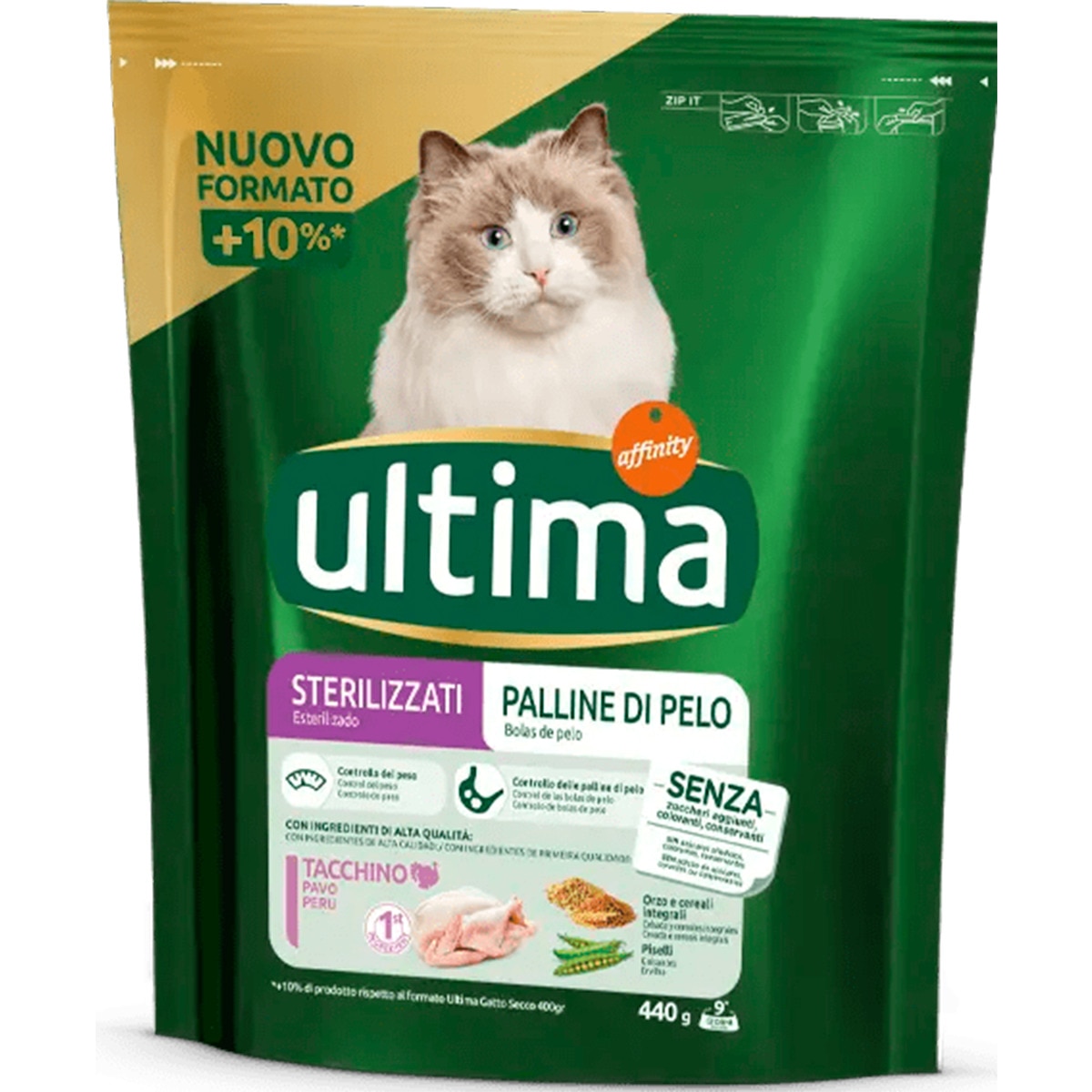 Alimento Seco para Gato Esterilizado Bola de Pêlo embalagem 440 g