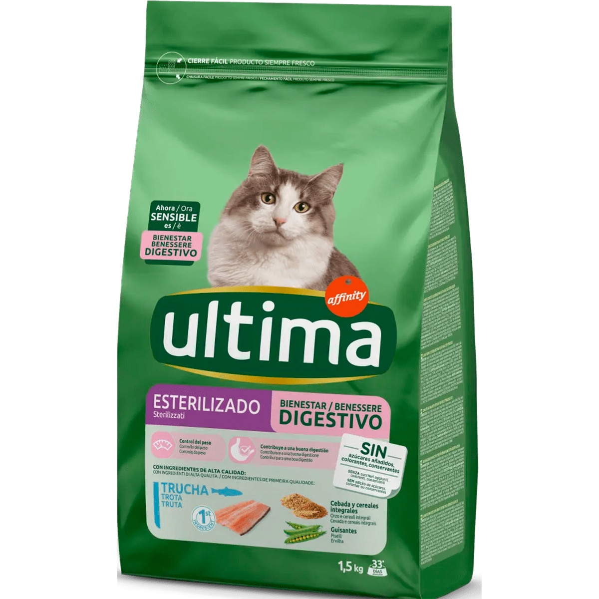 Alimento Seco para Gato Esterilizado Sensível embalagem 1,5 kg