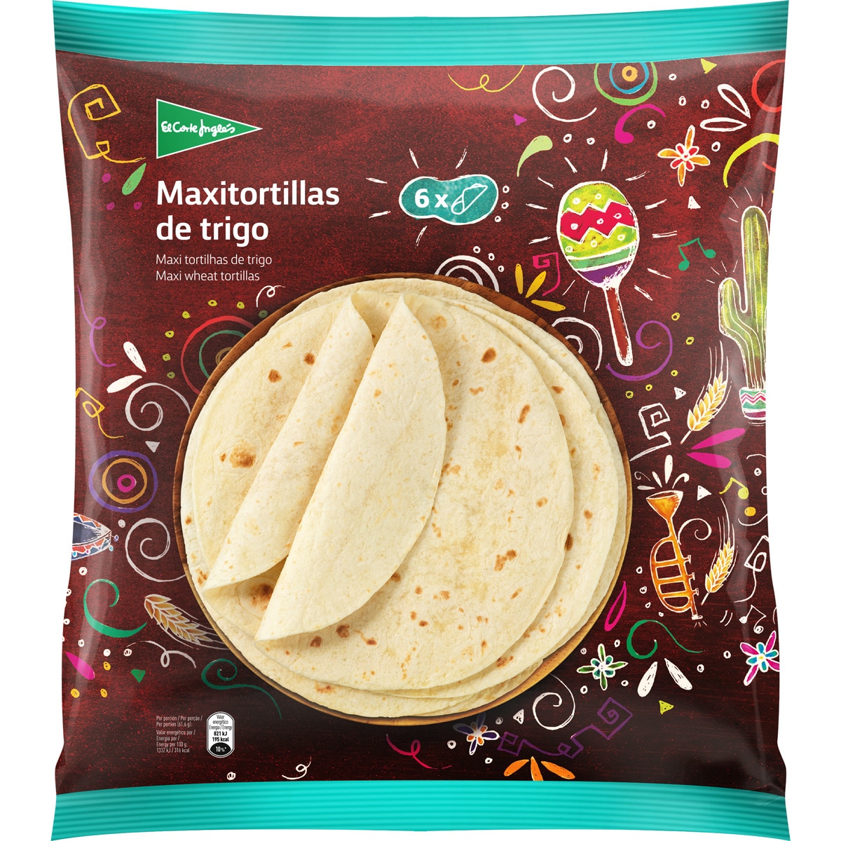 maxi tortillas de trigo 6 unidades envase 370 g