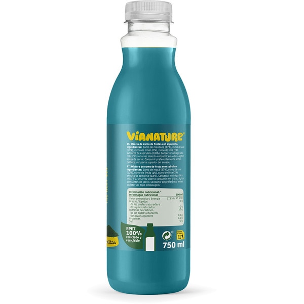 Apfel-, Trauben-, Zitronen- und Limettensaft mit Spirulina Flasche 750 ml