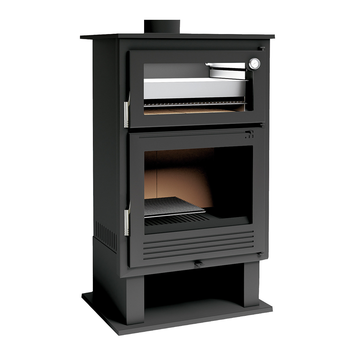 Imagen 0 de Estufa de Leña Frontal con Horno Acero Inoxidable y Leñero CH-8