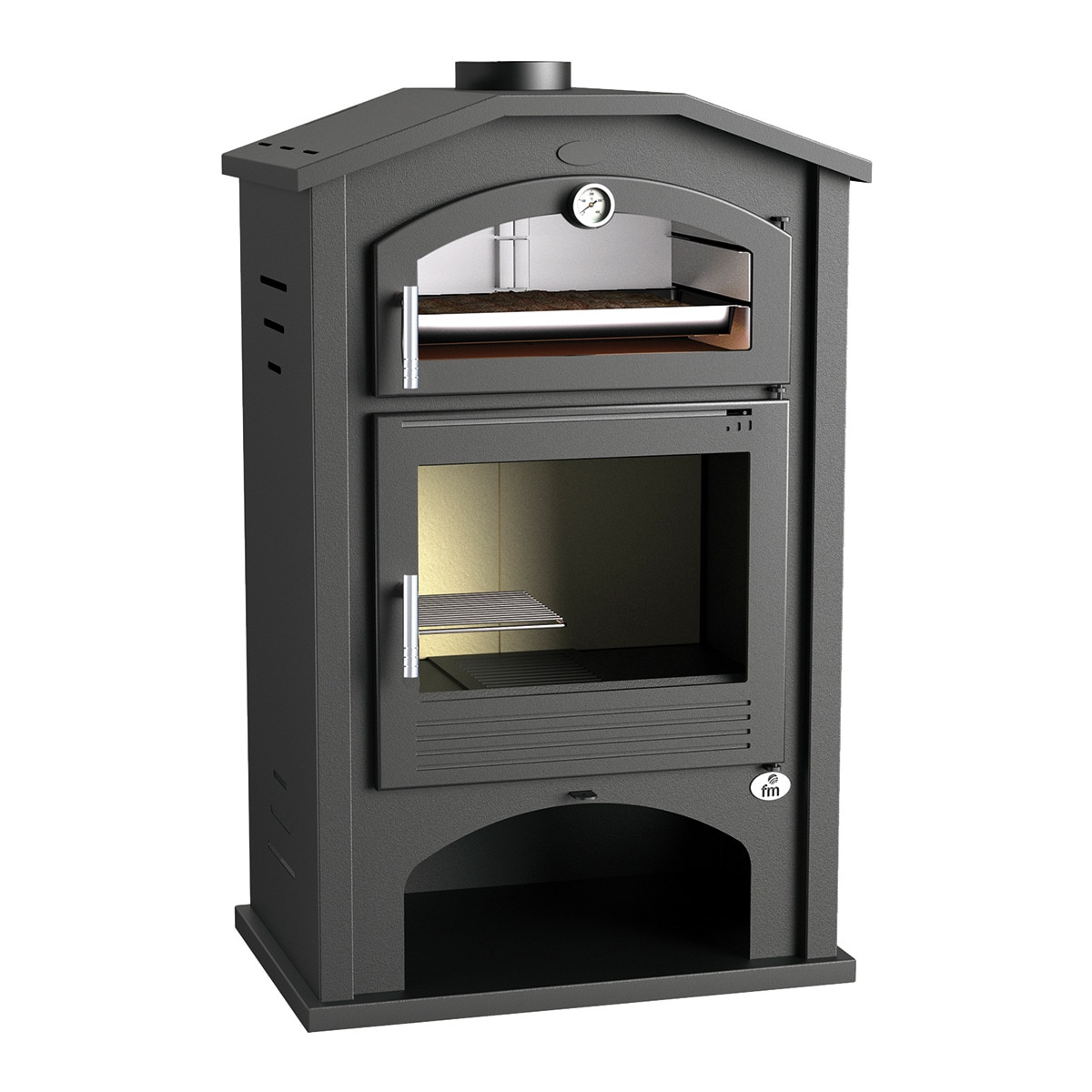 Imagen 0 de Estufa de Leña Frontal con Horno Envolvente Acero Inoxidable y Leñero M-106