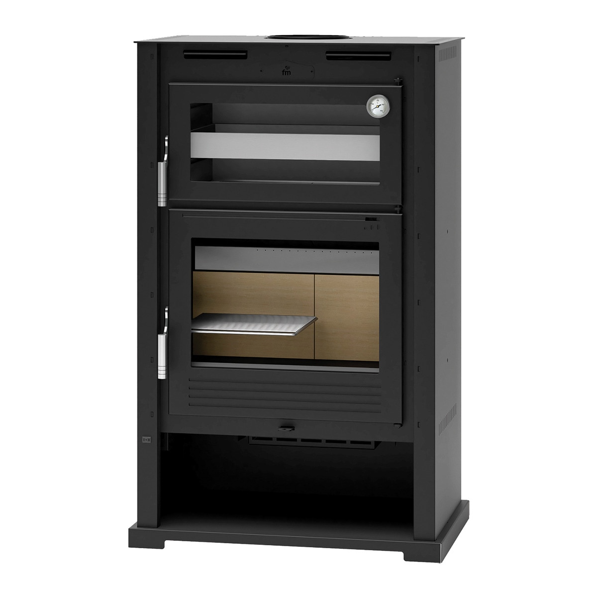 Imagen 0 de Estufa de Leña Frontal con Horno Envolvente Acero Inoxidable y Leñero M-107 T