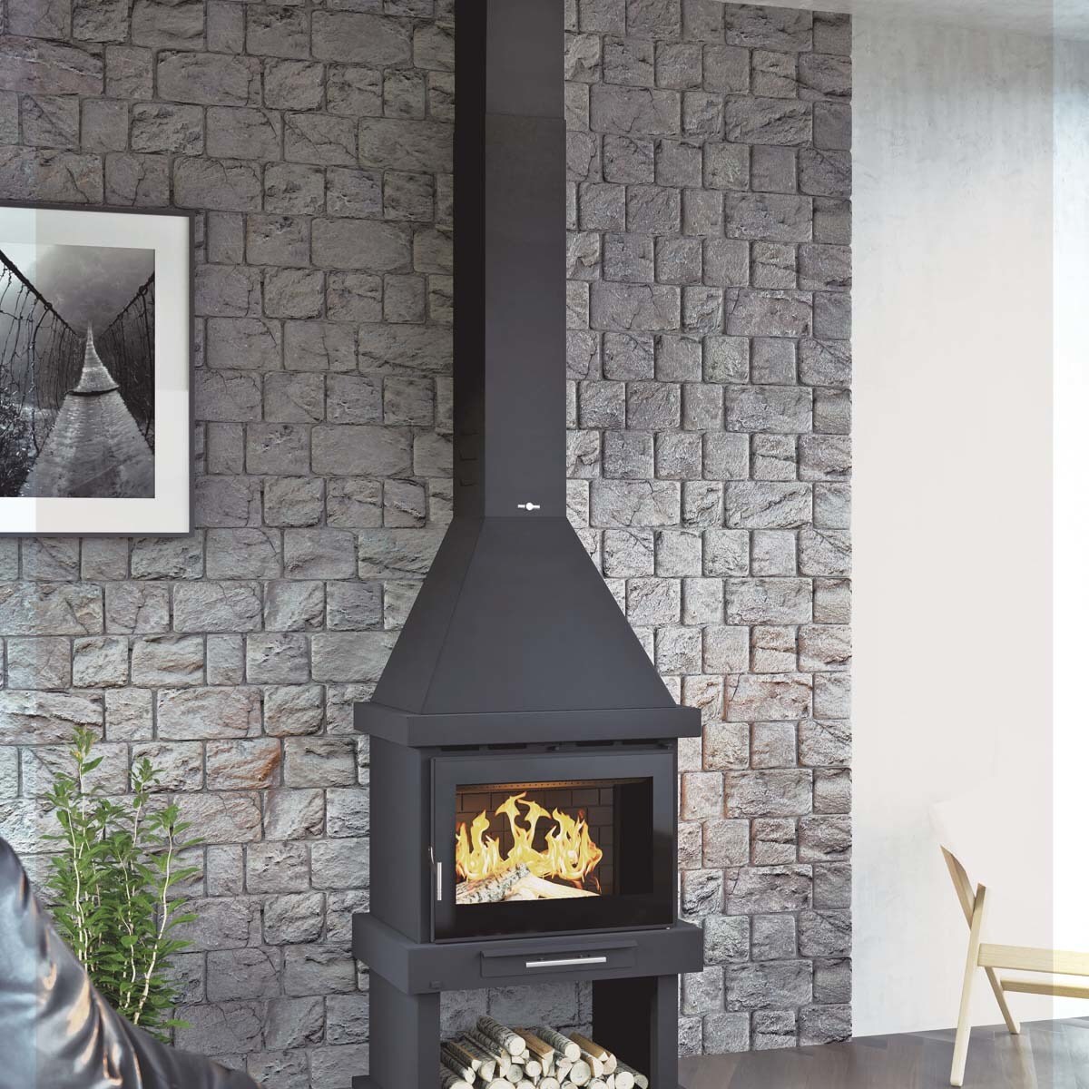Chimenea Leña Frontal C-300 TK Negro-2