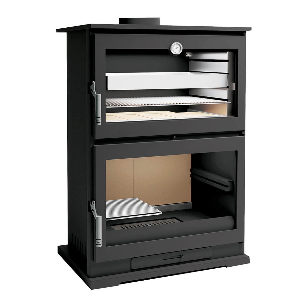 Imagen 0 de Estufa de Leña Frontal con Horno Acero Inoxidable y Leñero CH-9