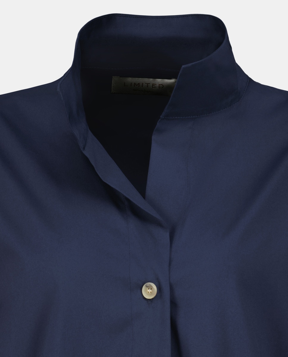 Camisa Lisa de Popelina com Manga Comprida e Botões à Frente Azul-marinho-5