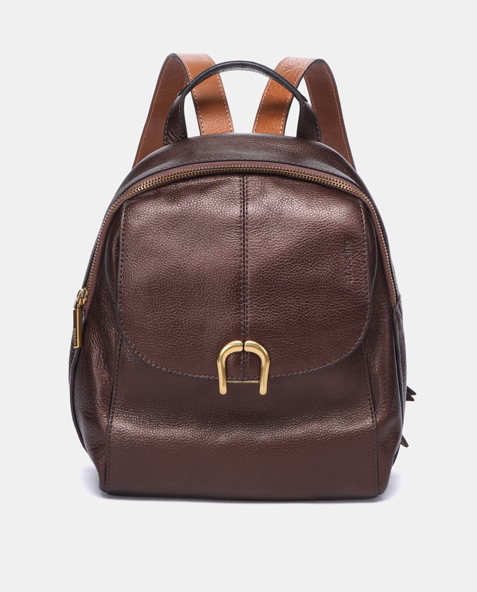 Mochila em Pele com Ferragem - Bronze Castanho-1
