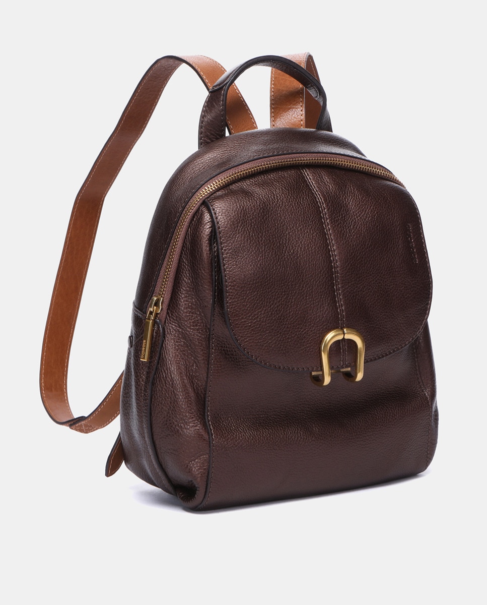 Mochila em Pele com Ferragem - Bronze Castanho-2
