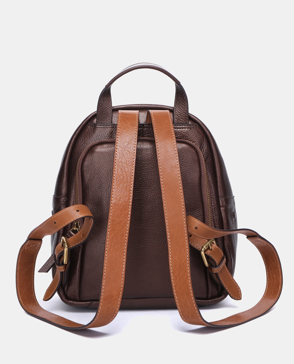 Mochila em Pele com Ferragem - Bronze Castanho-3