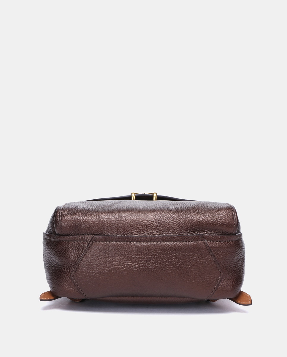 Mochila em Pele com Ferragem - Bronze Castanho-4