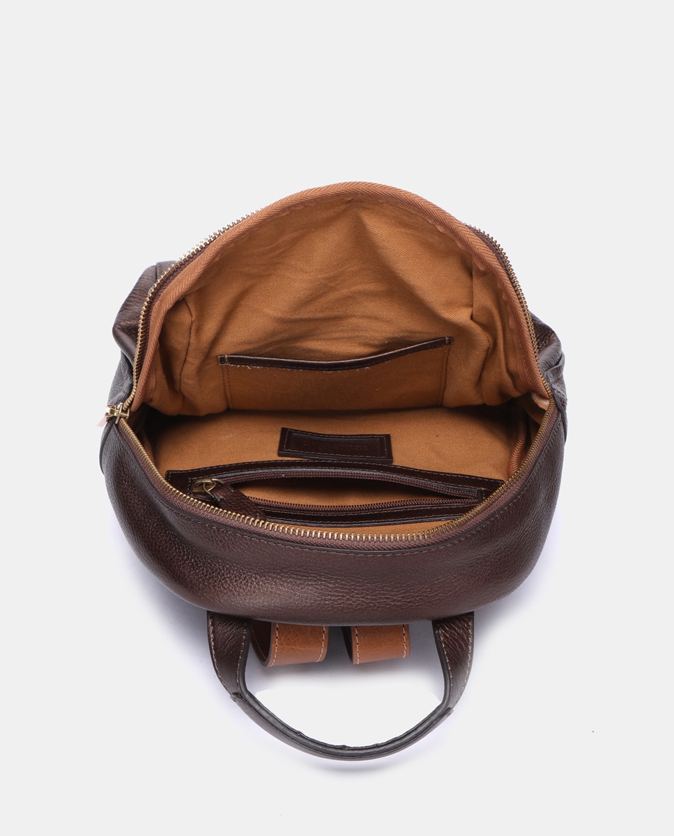 Mochila em Pele com Ferragem - Bronze Castanho-5