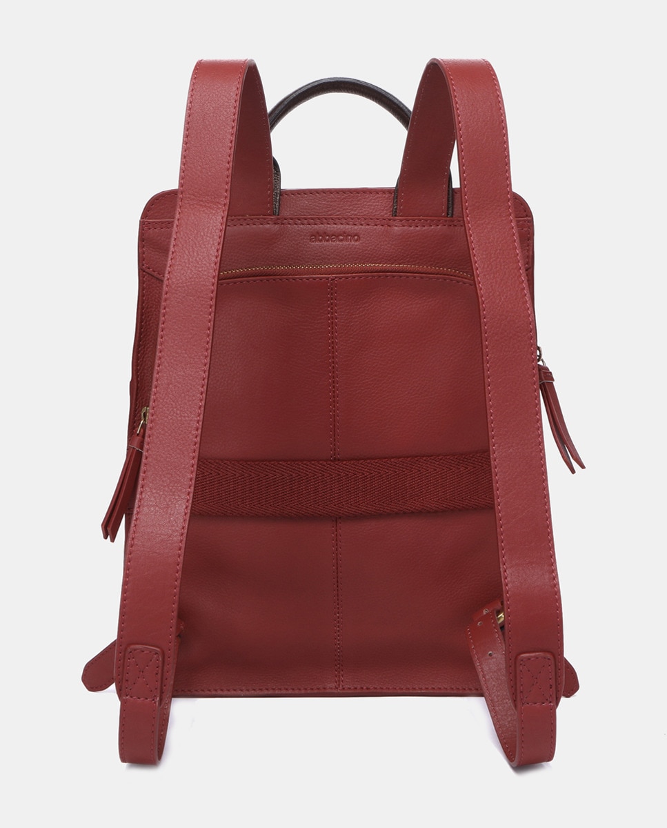 Mochila em Pele com Detalhes Dourados e Fecho de Correr Terracota-3