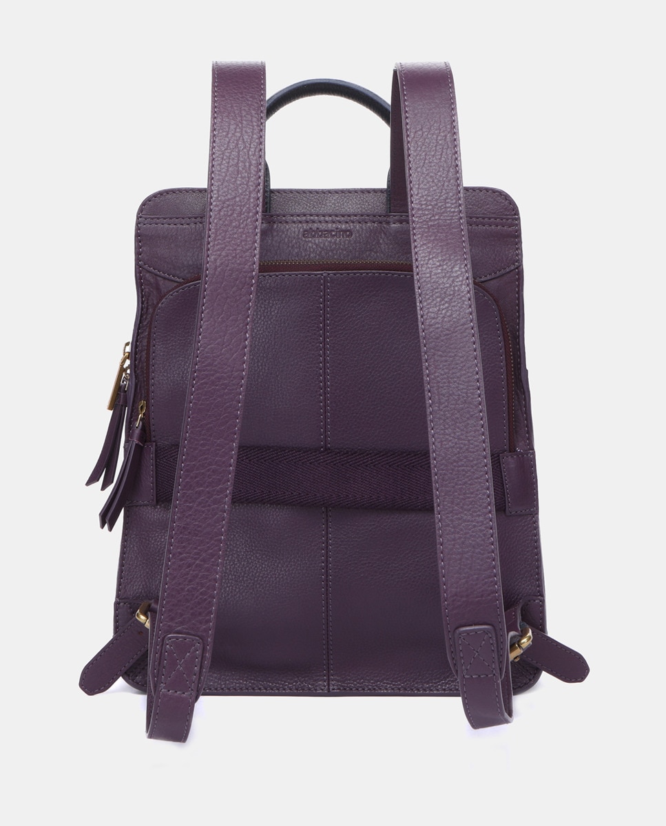 Mochila em Pele com Detalhes Dourados e Fecho de Correr Lilás-3