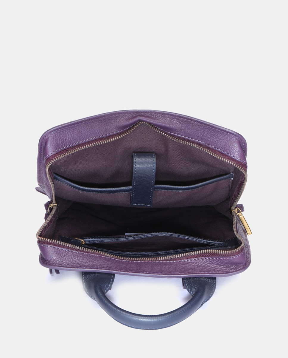 Mochila em Pele com Detalhes Dourados e Fecho de Correr Lilás-6