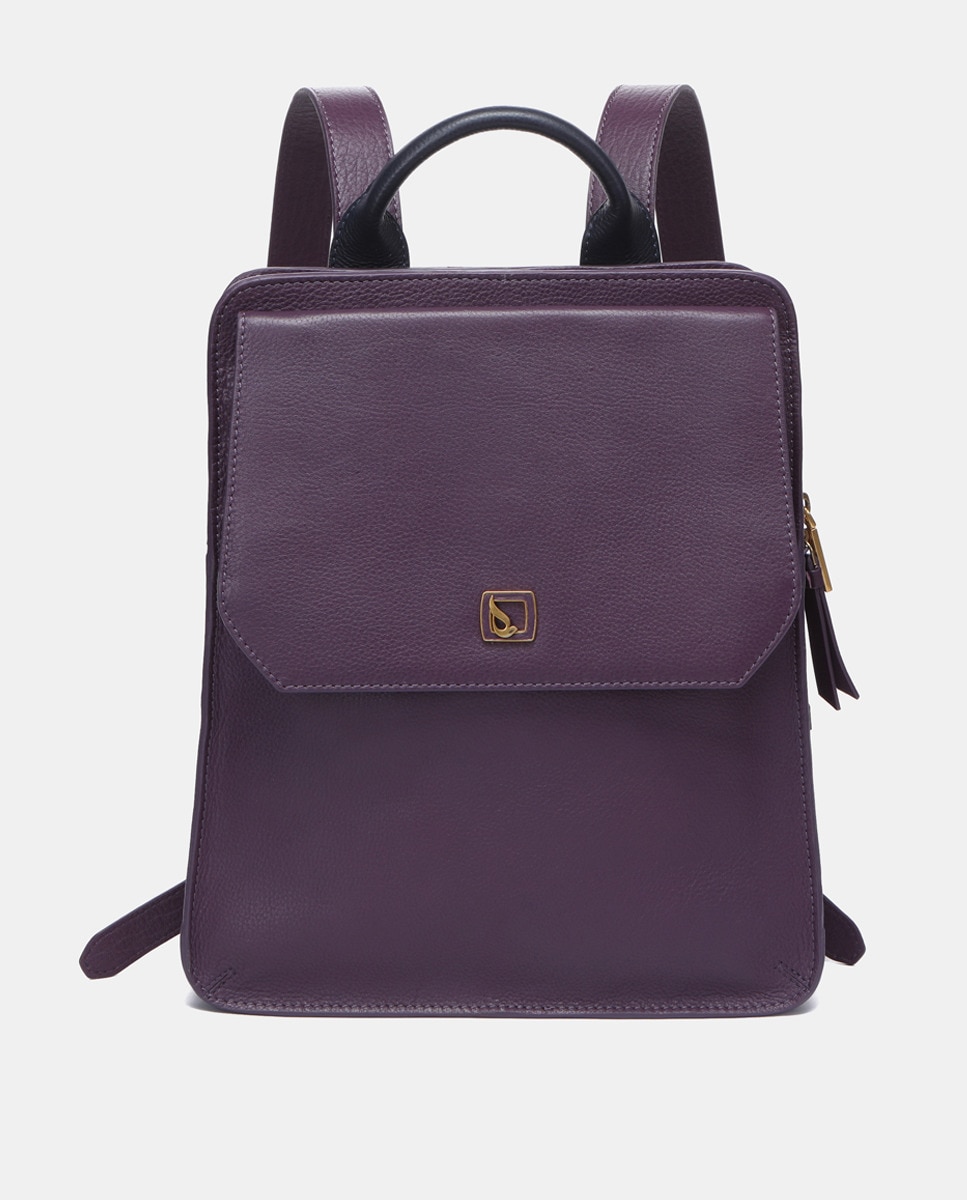 Mochila em Pele com Detalhes Dourados e Fecho de Correr Lilás-1