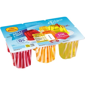 Ekilibrio Gelli Light gelificado desnatada 0% m.g. sin azúcares sabores fresa, limón y mandarina sin gluten pack 6 unidades 100 g - Reina
