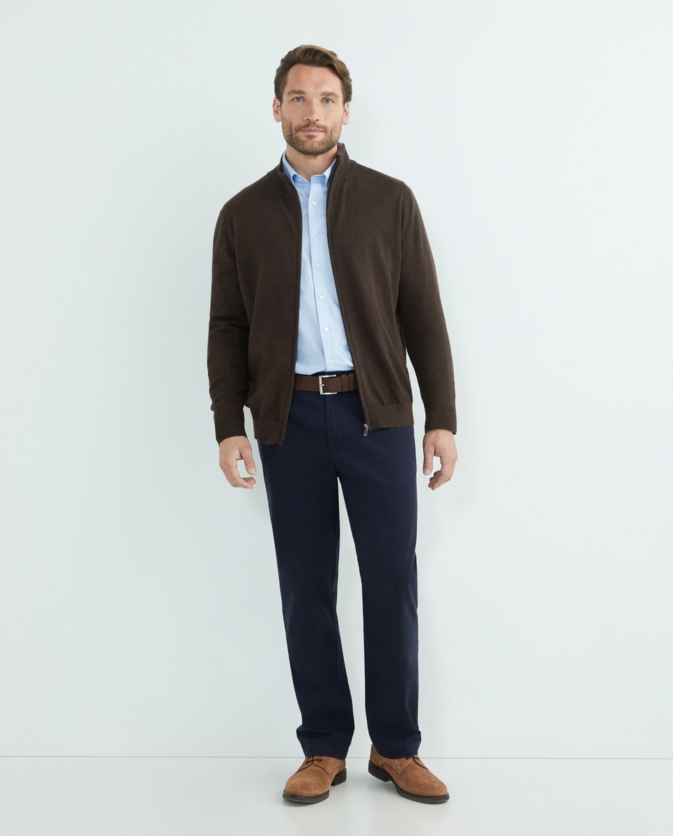 Cardigan de Algodão Tamanhos Grandes com Fecho de Correr Castanho-2