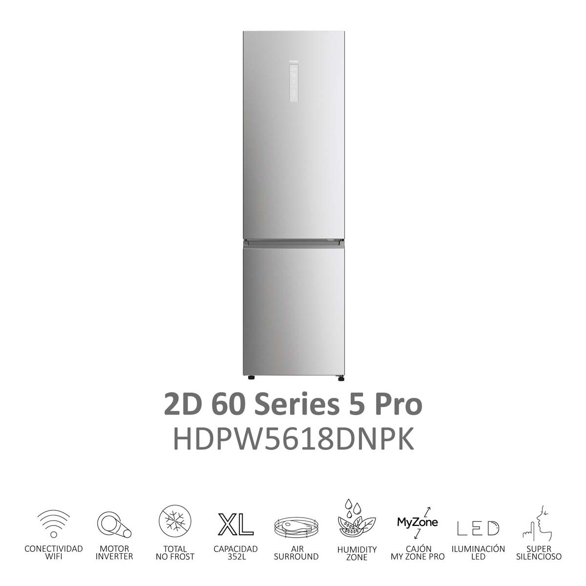 Frigorífico Combinado Haier 2D 60 Series 5 Pro HDPW5618DNPK No Frost, Wifi e de 185 cm - Prata Inox-6