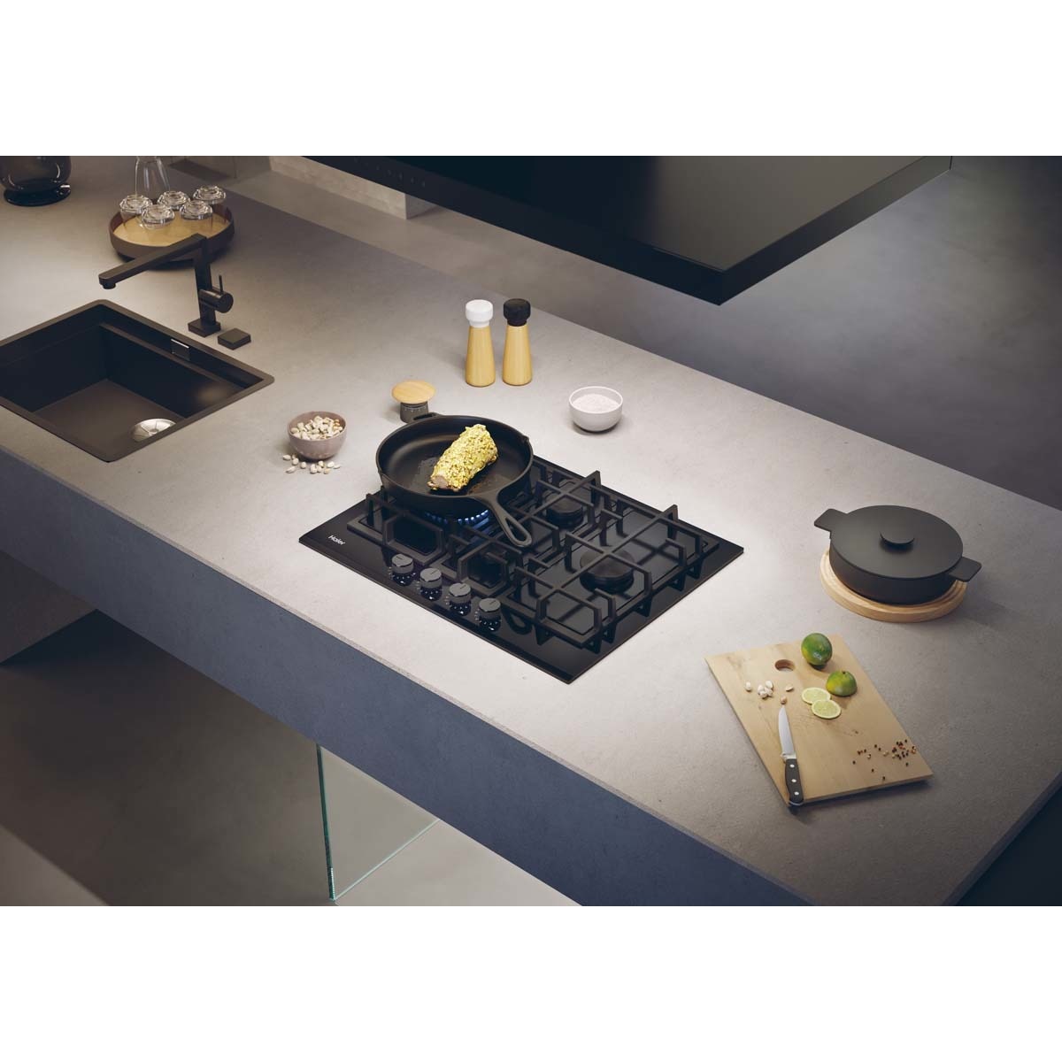 Placa de Gas Haier 4 quedamadores Gas On Glass Series 6 - HAVG5D4TB Negro-6