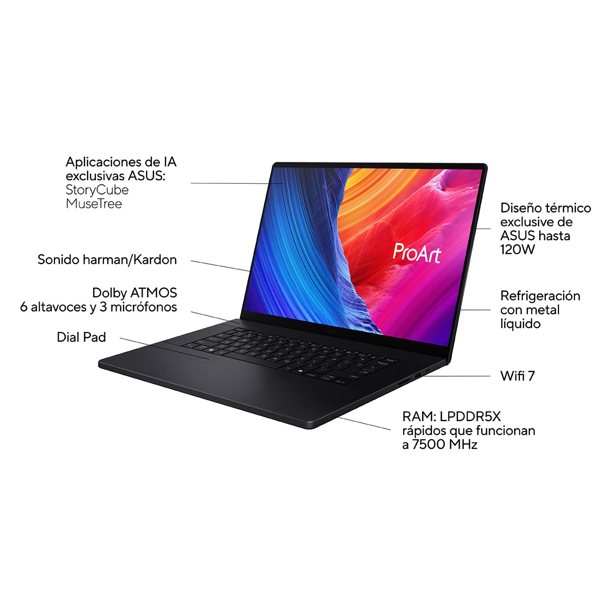 Portátil ASUS ProArt P16 OLED H7606WI-ME024W, Ryzen AI9 HX 370, 32GB, 1TB SSD, GeForce RTX 4070 8GB, 16", W11 Negro-7