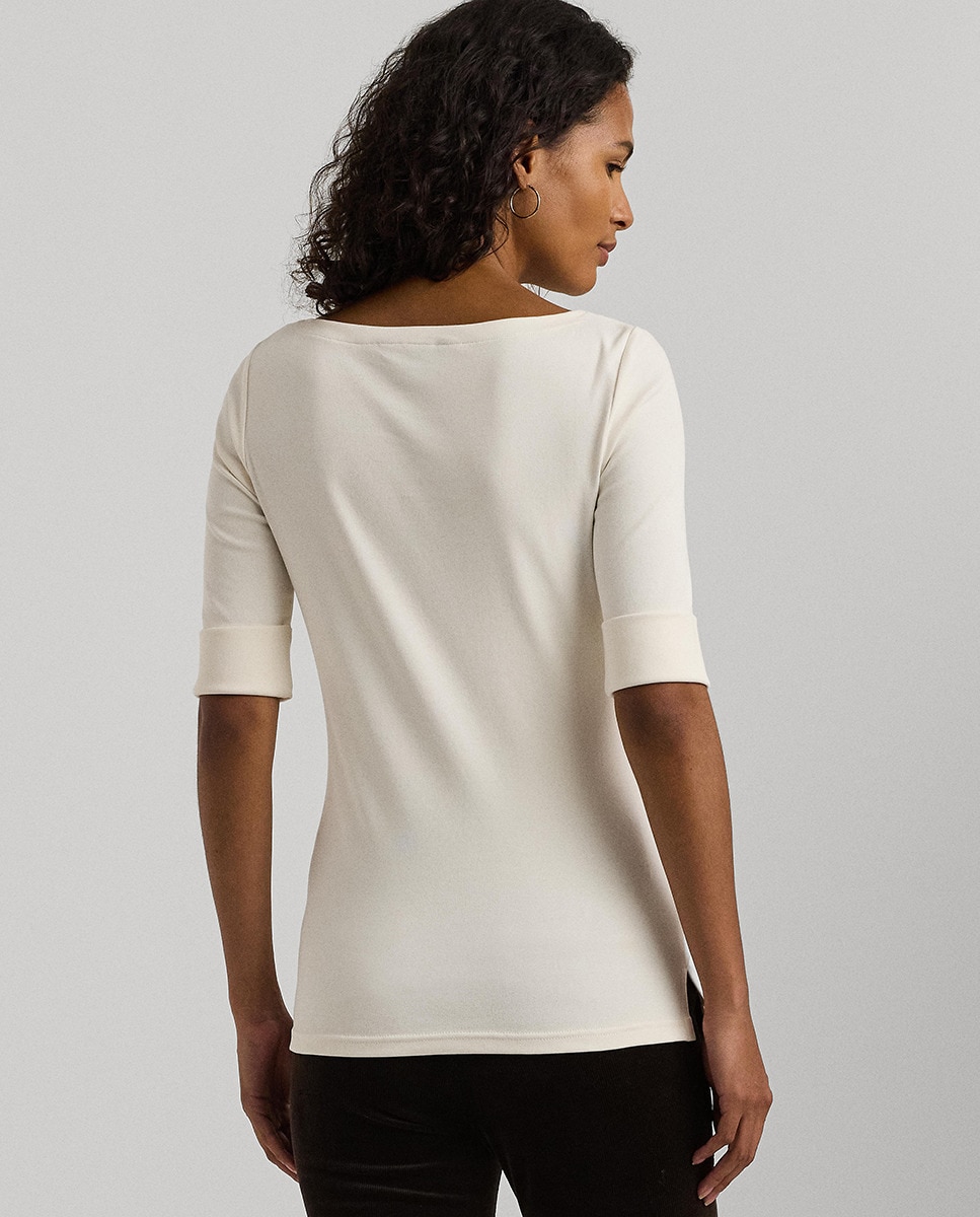 Camisola de Algodão com Manga até ao Cotovelo Natural-3