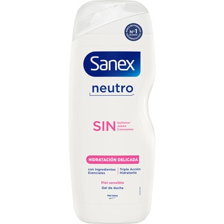gel de baño Neutro Hidratación Delicada con ingredientes esenciales botella 600 ml para piel sensible - Sanex Neutro Sin