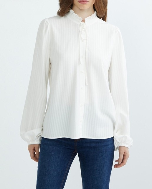 Imagen 0 de Blusa viscosa de mujer cuello ruffle lazada