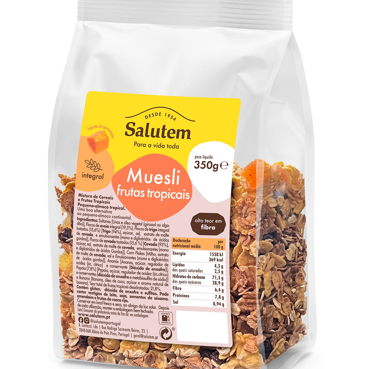 Muesli Integral de Frutos Tropicais embalagem 350 g